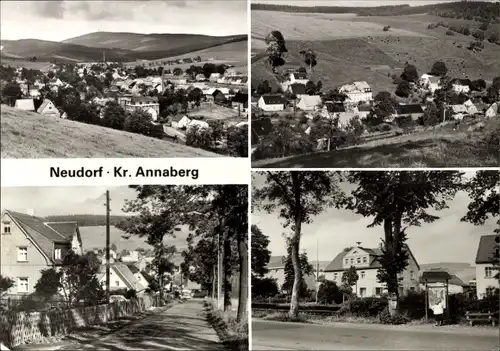 Ak Neudorf Sehmatal im Erzgebirge,  Ortsansichten, Panorama, Straßenpartie