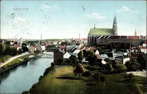 Ak Görlitz in der Lausitz, Teilansicht, Brücke