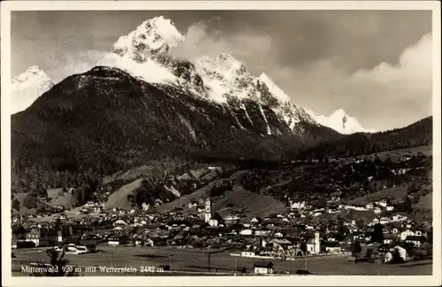 Ak Mittenwald in Oberbayern, Panorama mit Wetterstein