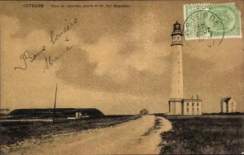 Ak Ostende Westflandern, vue du nouveau phare et du fort Napoléon, Leuchtturm