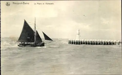 Ak Nieuport Bains Nieuwpoort Westflandern, Le Pahre et l'Estacade, Segelboot, Leuchtturm
