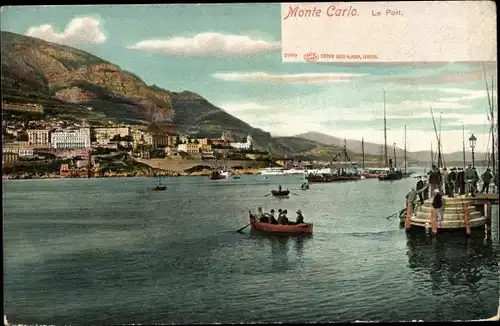 Ak Monte Carlo Monaco, Le Port, Blick in den Hafen, Ruderboot