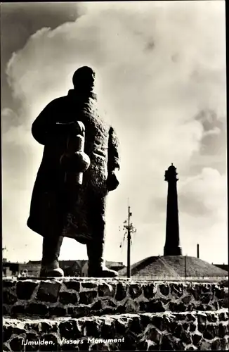 Ak IJmuiden Ymuiden Velsen Nordholland, Vissers Monument, Leuchtturm