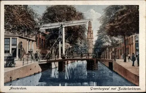 Ak Amsterdam Nordholland Niederlande, Groenburgwal met Zuiderkerktoren