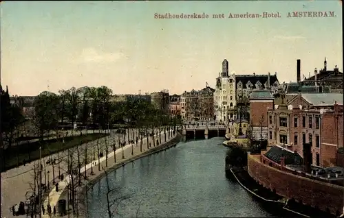 Ak Amsterdam Nordholland Niederlande, Stadhouderskade met American Hotel