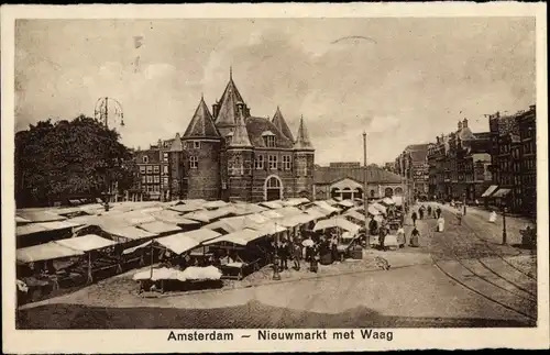 Ak Amsterdam Nordholland Niederlande, Nieuwmarkt met Waag