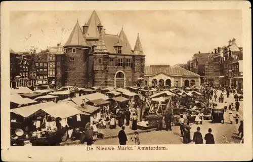 Ak Amsterdam Nordholland, de Nieuwe Markt, Blick auf den Markt