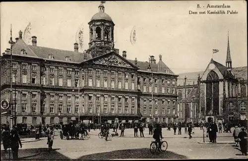 Ak Amsterdam Nordholland, Dam met Koninklijk Paleis