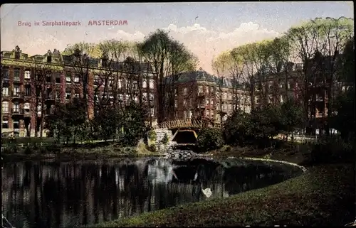 Ak Amsterdam Nordholland Niederlande, Brug in Sarphatiepark