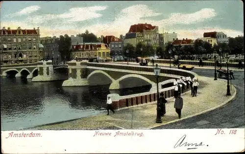 Ak Amsterdam Nordholland Niederlande, Nieuwe Amstelbrug