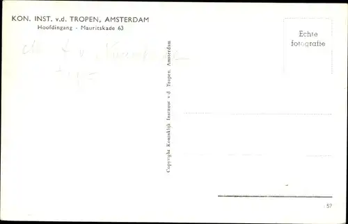 Ak Amsterdam Nordholland Niederlande, Kon. Inst. v. d. Tropen, Hoofdingang