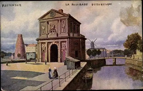 Künstler Ak Rotterdam Südholland Niederlande, Brücke, Windmühle, Chocolaterie d'Aiguebelle