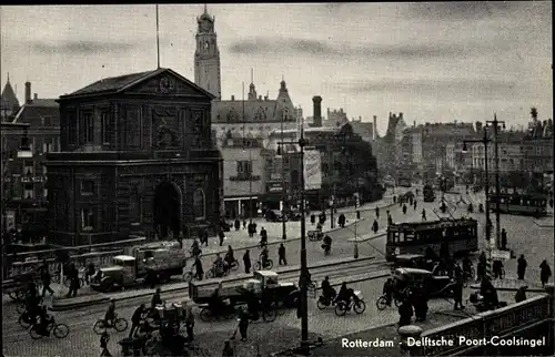 Ak Rotterdam Südholland Niederlande, Delftsche Poort, Coolsingel, Straßenbahn