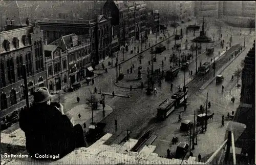Ak Rotterdam Südholland Niederlande, Coolsingel, Straßenbahn, Luftbild