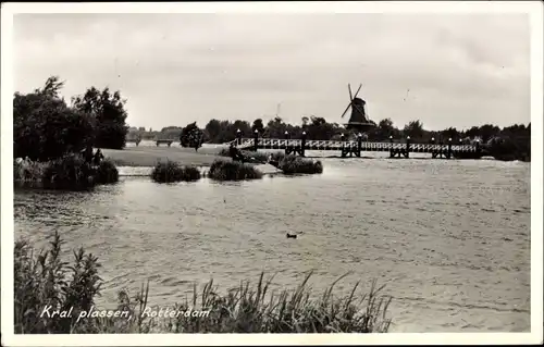 Ak Rotterdam Südholland Niederlande, Kral. plassen, Windmühle