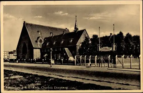 Ak Charlois Rotterdam Südholland Niederlande, Dorpsweg, R. K. Kerk