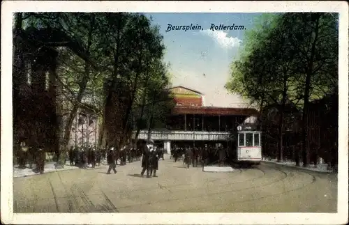 Ak Rotterdam Südholland Niederlande, Beursplein, Straßenbahn