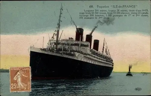 Ak Paquebot Ile de France, CGT French Line