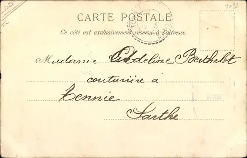 Litho 1. April, Ier Avril, Frau mit Teufelshörnern, Fisch