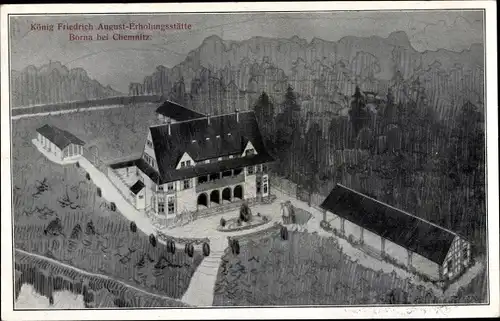 Künstler Ak Borna Heinersdorf, König Friedrich August Erholungsstätte