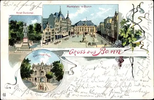 Ak Bonn am Rhein, Koblenzer Tor, Marktplatz, Arndt Denkmal