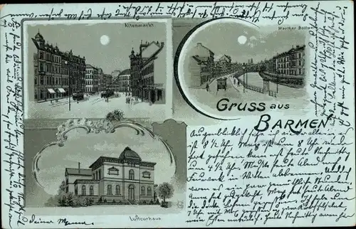 Mondschein Litho Barmen Wuppertal, Altenmarkt, Werther Bollwerk, Luftkurhaus