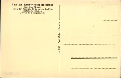 Ak Hockeroda Kaulsdorf in Thüringen, Haus zur Sommerfrische Hockeroda, Konzertgarten