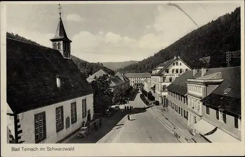 Ak Bad Teinach Zavelstein im Nordschwarzwald, Straßenpartie, Kirchturm