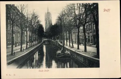 Ak Delft Südholland Niederlande, Oude Delft, Flusspartie