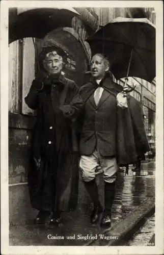 Ak Bayreuth, Cosima und Siegfried Wagner, Komponist, Regenschirm