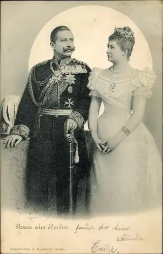 Ak Kaiser Wilhelm II., Kaiserin Auguste Viktoria, Portrait, Uniform, Orden