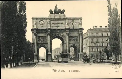 Ak München, Straßenpartie am Siegestor, Straßenbahn