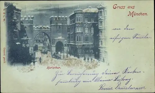 Mondschein Ak München, Karlstor