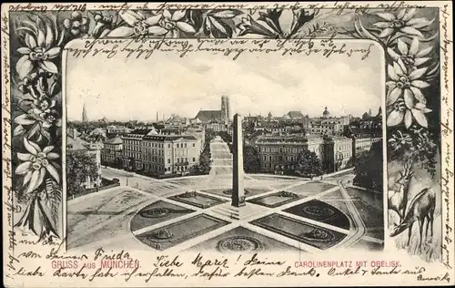 Passepartout Ak München, Carolinenplatz mit Obelisk