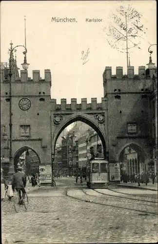 Ak München, Karlstor, Straßenbahn