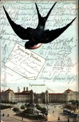 Ak München, Karlstor Rondell, Straßenbahn