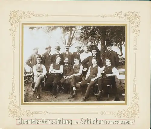 Foto Berlin Wilmersdorf Grunewald Schildhorn, Quartals-Versammlung 1905, Männergruppe