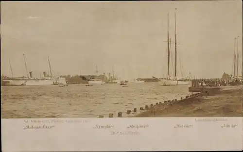 Foto Ak Świnoujście Swinemünde Pommern, Deutsche Kriegsschiffe, Hohenzollern, Nymphe, Meteor