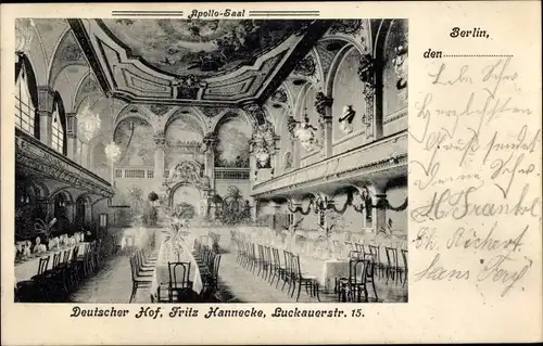 Ak Berlin Kreuzberg, Deutscher Hof, Luckauerstraße 15, Apollo Saal, Innenansicht