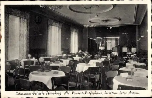 Ak Flensburg in Schleswig Holstein, Colosseum Betriebe, Abt. Konzert Kaffeehaus, Innenansicht