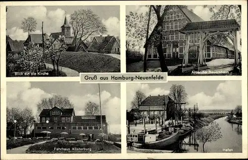 Ak Hamburg Harburg Neuenfelde, Altländer Bauernhaus, Hafen, Fährhaus Kösterburg, Kirche