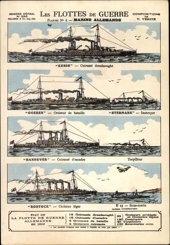 Ak Deutsche Kriegsschiffe, König, Goeben, Stermann, Hannover, Rostock