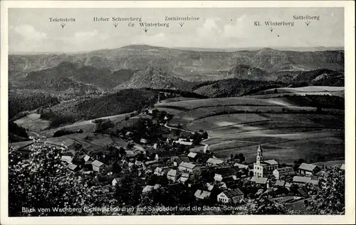 Ak Saupsdorf Sebnitz Sachsen, Panorama vom Wachberg, Zschirnsteine, Teichstein