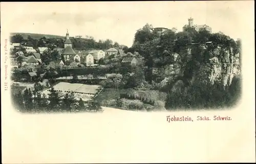 Ak Hohnstein in der Sächsischen Schweiz, Blick auf das Schloß, Felsen