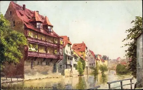 Künstler Ak Nürnberg in Mittelfranken, Alte Häuser an der Pegnitz