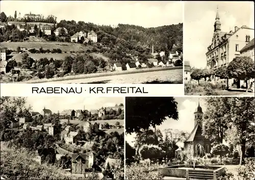 Ak Rabenau im Erzgebirge, Ortsansicht, Gebäude, Kirche, Park, Brunnen