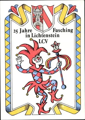 Ak Lichtenstein in Sachsen, 25 Jahre Fasching, LCV, Wappen, Harlekin