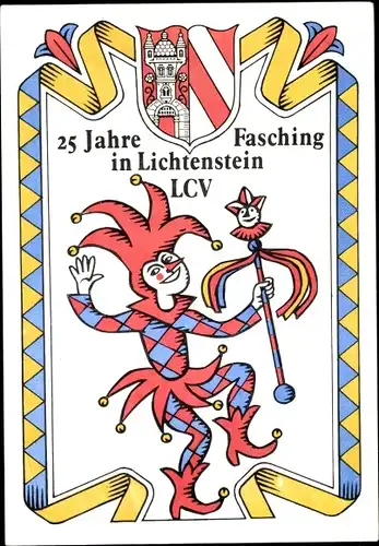 Ak Lichtenstein in Sachsen, 25 Jahre Fasching, LCV, Wappen, Harlekin