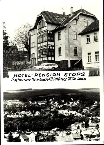 Ak Tambach Dietharz in Thüringen, Pension Hotel Stops, Panorama