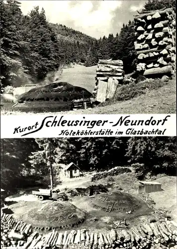 Ak Schleusingerneundorf Schleusingen in Thüringen, Holzköhlerstätte im Glasbachtal